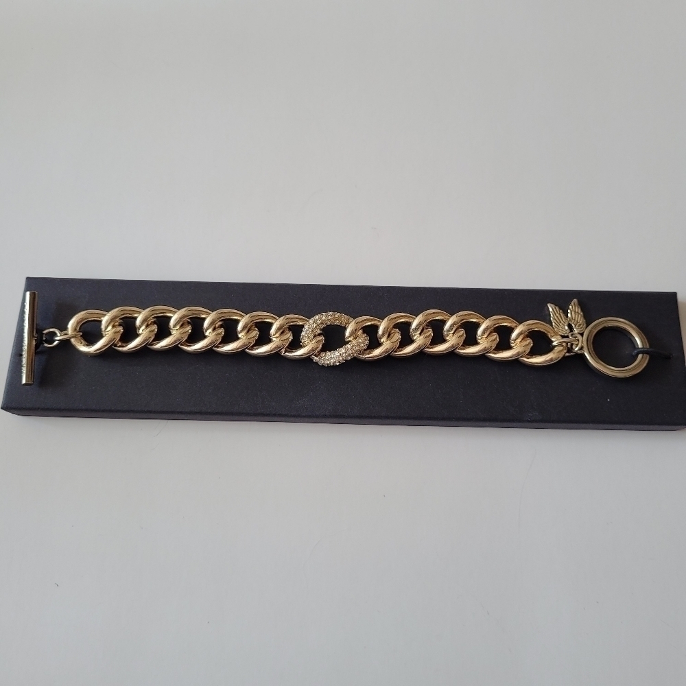 Victoria's Secret Gold-Tone and Rhinestones 7.5" Toggle Chain Bracelet